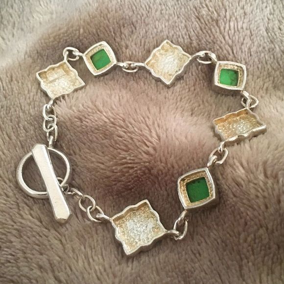 Vintage BARSE Green Turquoise Sterling Silver Link Bracelet - Picture 6 of 14